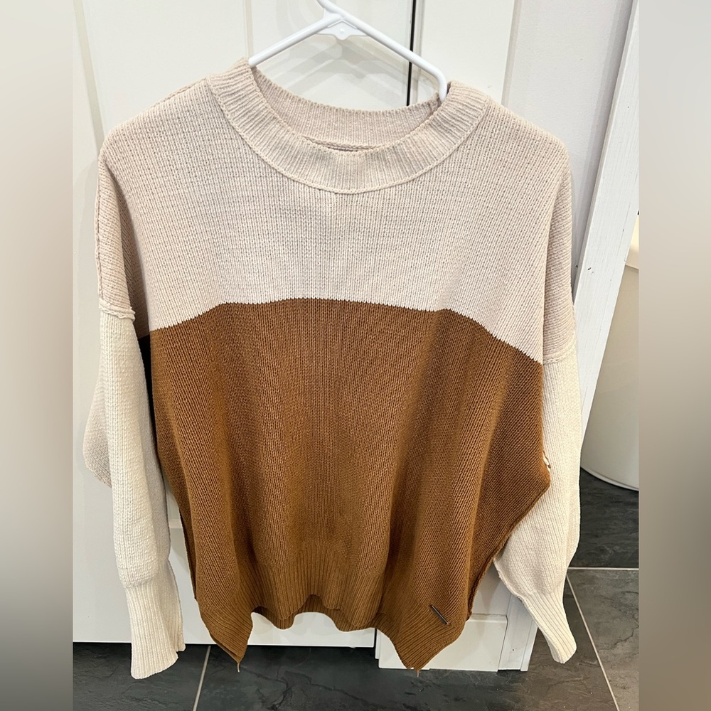 Abercrombie & Fitch Color Block Sweater - Cream and Brown